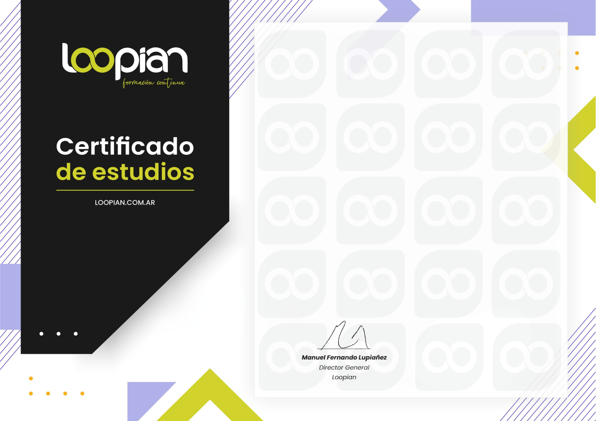Certificado oficial Loopian — modelo